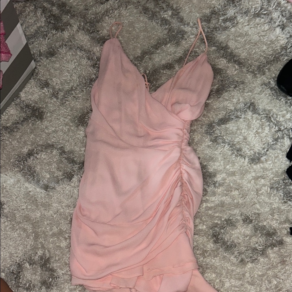 Lucy in the Sky Pink Asymmetrical Ruched Mini Dress